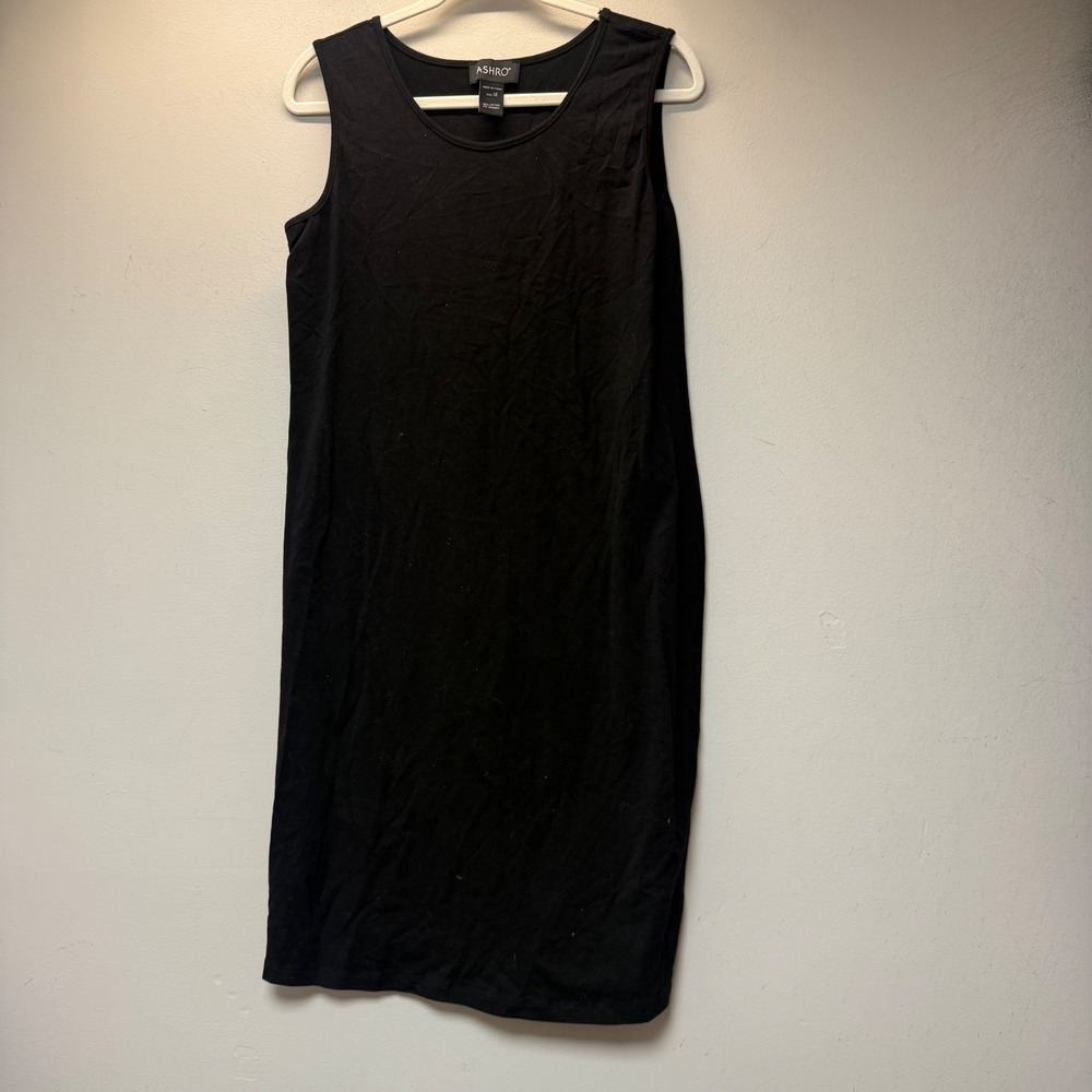 Ashro Sheath Dress Womens 12 Black Excellent Sleeveless Cotton Stretch 15613